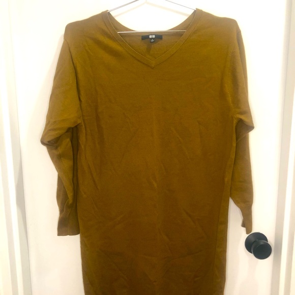 V-neck Sweater Dress - Small - Yellow-Brown - Picture 3 of 5